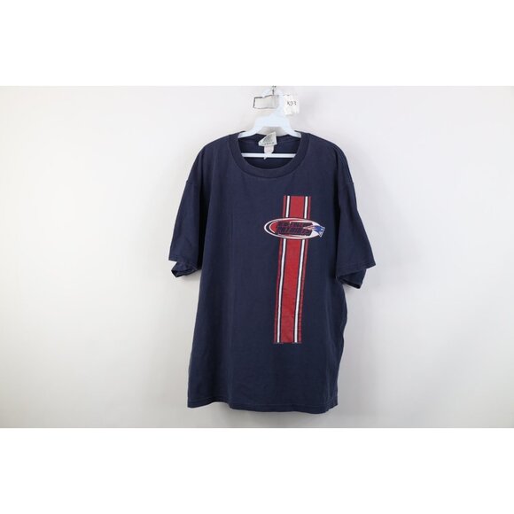 Vintage 90s Mens XL Faded Spell Out New England Patriots Football T-Shirt Blue - Picture 1 of 15